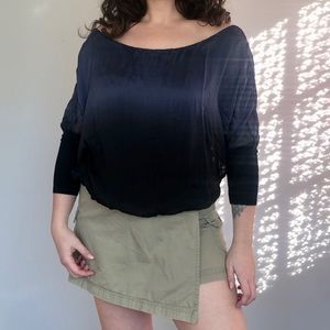 blue ombre balloon sleeve blouse